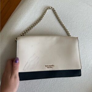 Kate Spade Black and Cream Clutch with Gold Chain